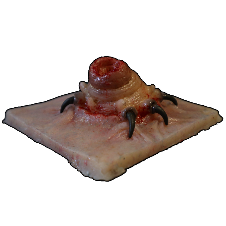 A silicone cast sculpt of a parasite creature emerging from a piece of human skin. Sculpted in chavant clay, moulded in fibreglass, cast in Ecoflex 00-20 Silicone Rubber and painted with Ecoflex Psycho Paint.