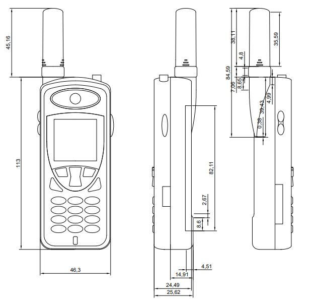 Planned design (with dimensions) of satellite phone created in AutoCAD