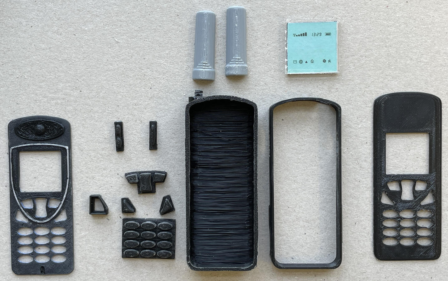 3D printed parts of phone printed and ready for assembly