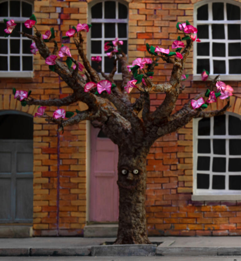 Still from final film shot with blossom tree