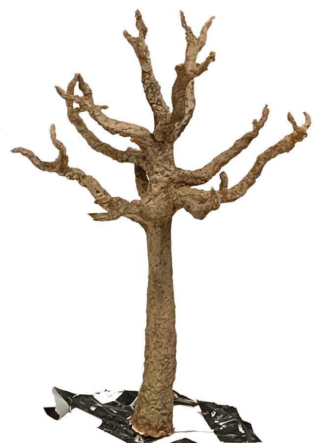 Paint layer - Acrylic paint brushed on, bark highlights added with drybrushing
